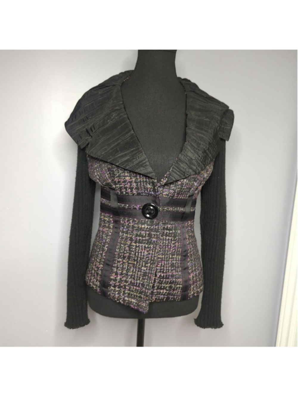 VEX Collection Vintage Mixed Media Tweed Knit Cardigan Jacket - Made in Canada M - Picture 4 of 15